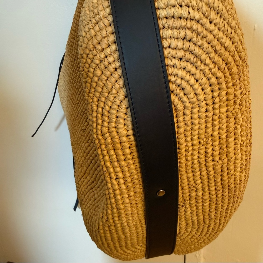 Isabel Marant Bayia Bag Natural Raffia and Midnight Navy Leather NWT - Picture 9 of 13